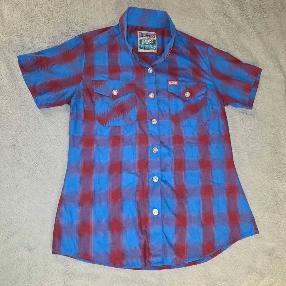 Dixxon Flannel Co Roanne Short Sleeve Bamboo Plaid Shirt Blue Maroon Mens M